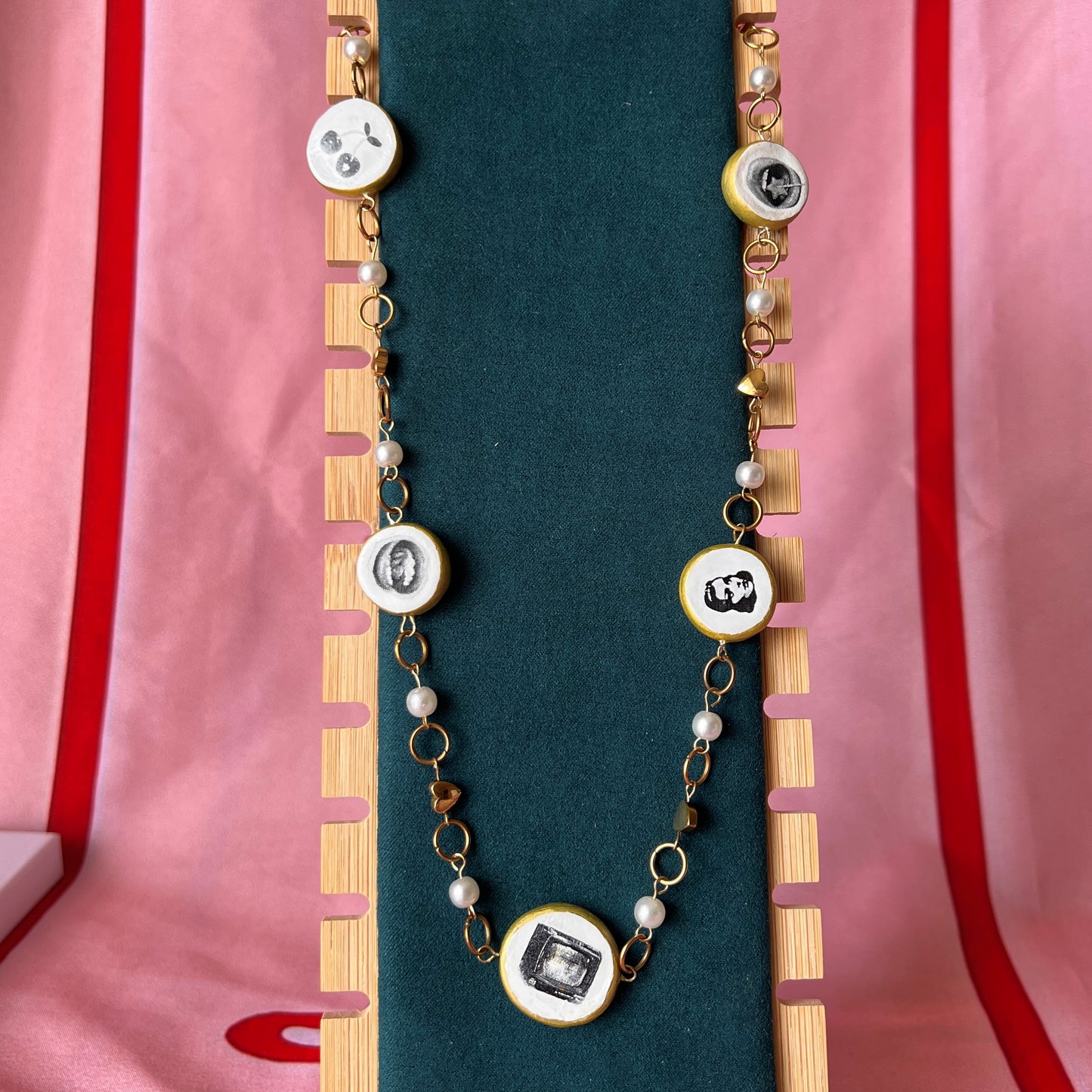 Cutout Gold Heart & Faux Pearl Beads Necklace — “Stone of Stability” Collection