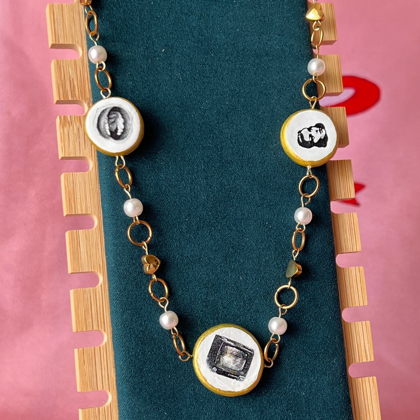 Cutout Gold Heart & Faux Pearl Beads Necklace — “Stone of Stability” Collection