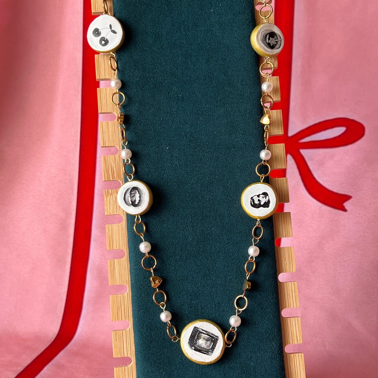 Cutout Gold Heart & Faux Pearl Beads Necklace — “Stone of Stability” Collection