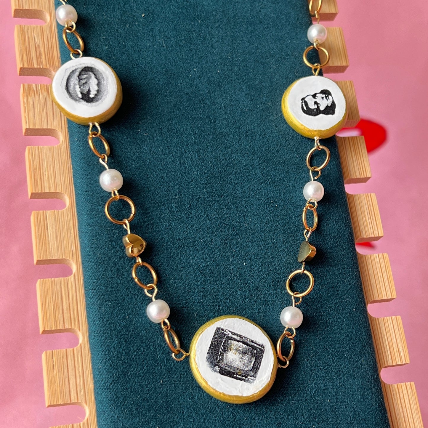 Cutout Gold Heart & Faux Pearl Beads Necklace — “Stone of Stability” Collection