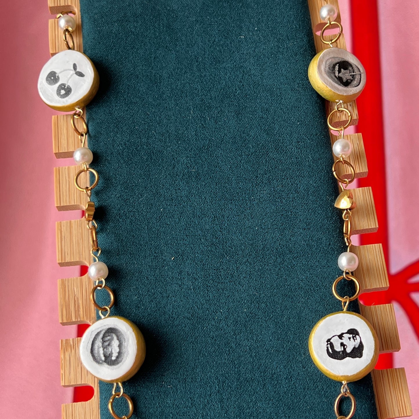 Cutout Gold Heart & Faux Pearl Beads Necklace — “Stone of Stability” Collection