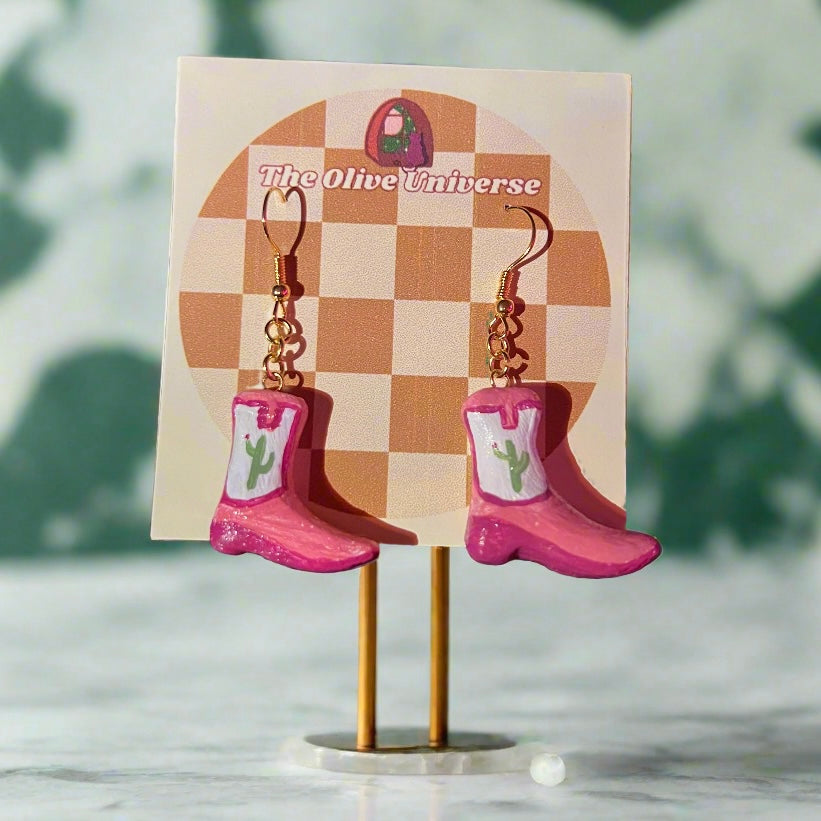 Country Cowgirl Boots - Handmade & Painted Charm Earrings - Olive Made