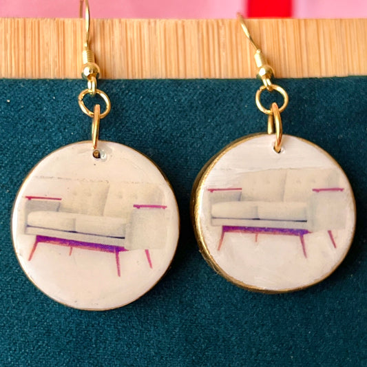 White Couch Earrings | Retro Y2K Dreamcore Mini Sofa Charms | Olive Made