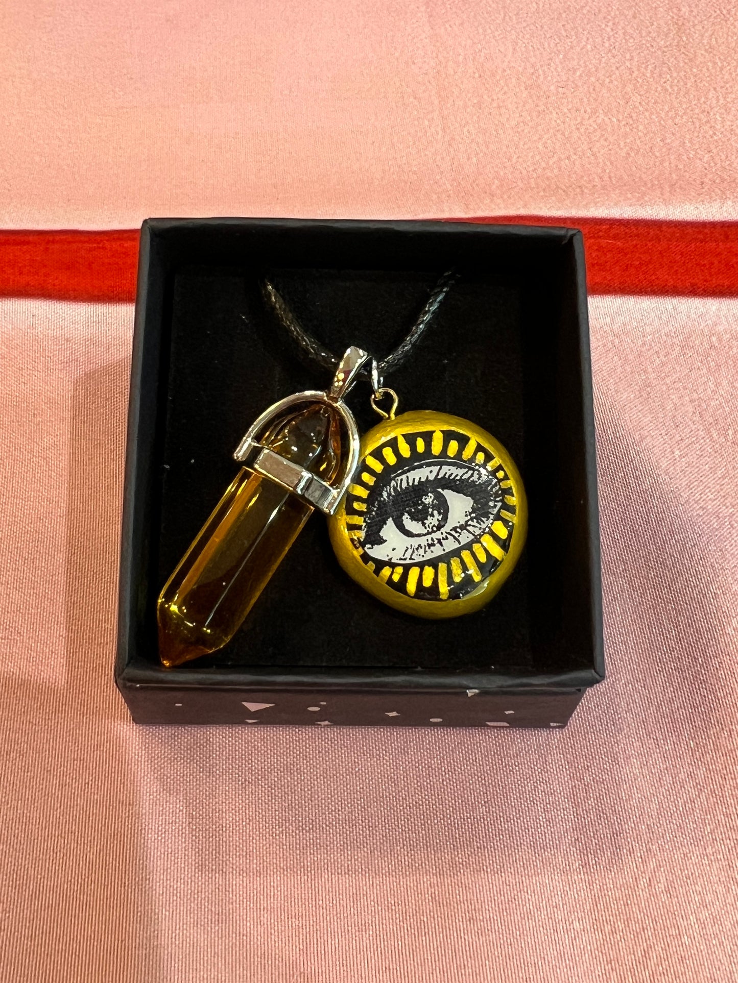 Retro Pendant Necklace | Faux Leather Chain | Hand Sculpted Clay Charm | Gold Accents | Nostalgic Statement Jewelry