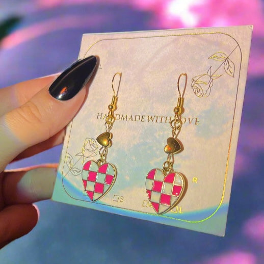 Hematite Hearts Earrings | Real Hematite Stone & Gold-Plated Links