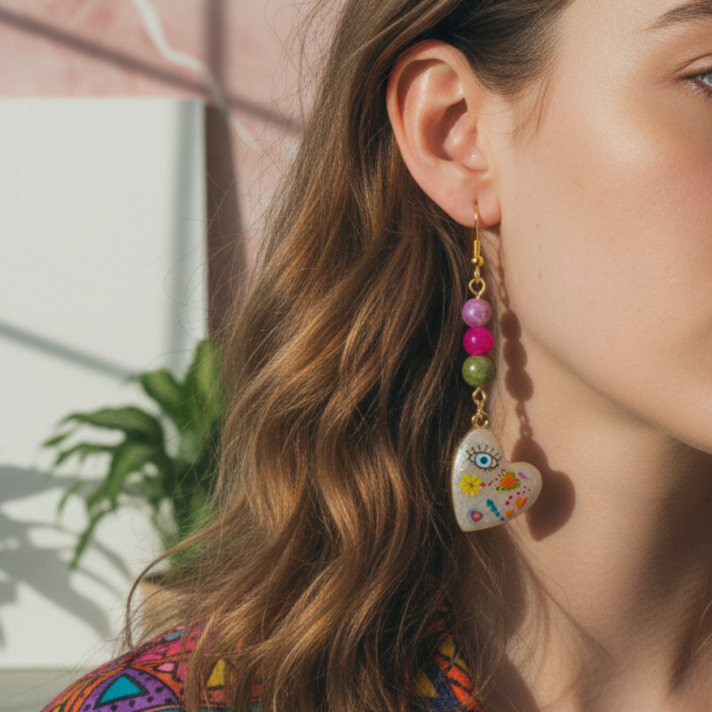 Purple Jasper, Pink Agate & Unakite Abstract Earrings | Handmade Crystal & Stone Jewelry