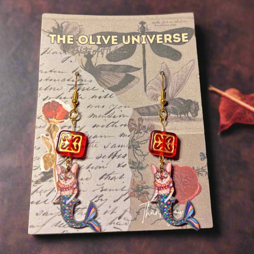 The Baroque Mermaid Cat Earrings – Limited Edition Artisan Charm Earrings