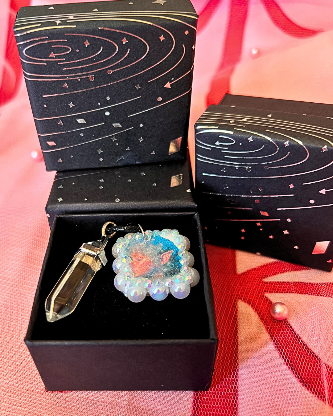 Iridescent Fairy Portrait Charm Necklace | Polymer Clay Pendant + Translucent Gem