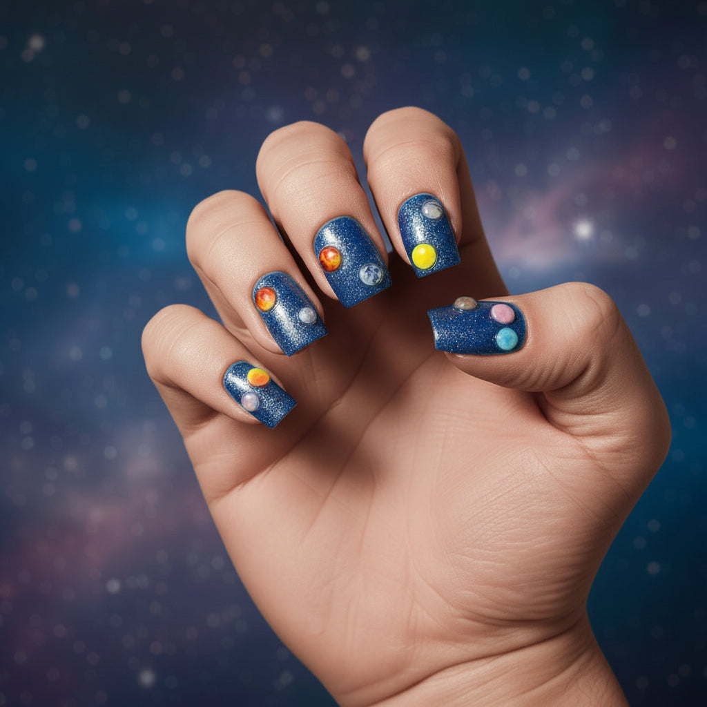 ✨ Galactic Horizon — Solar System Press-On Nails (Masc Edition) ✨