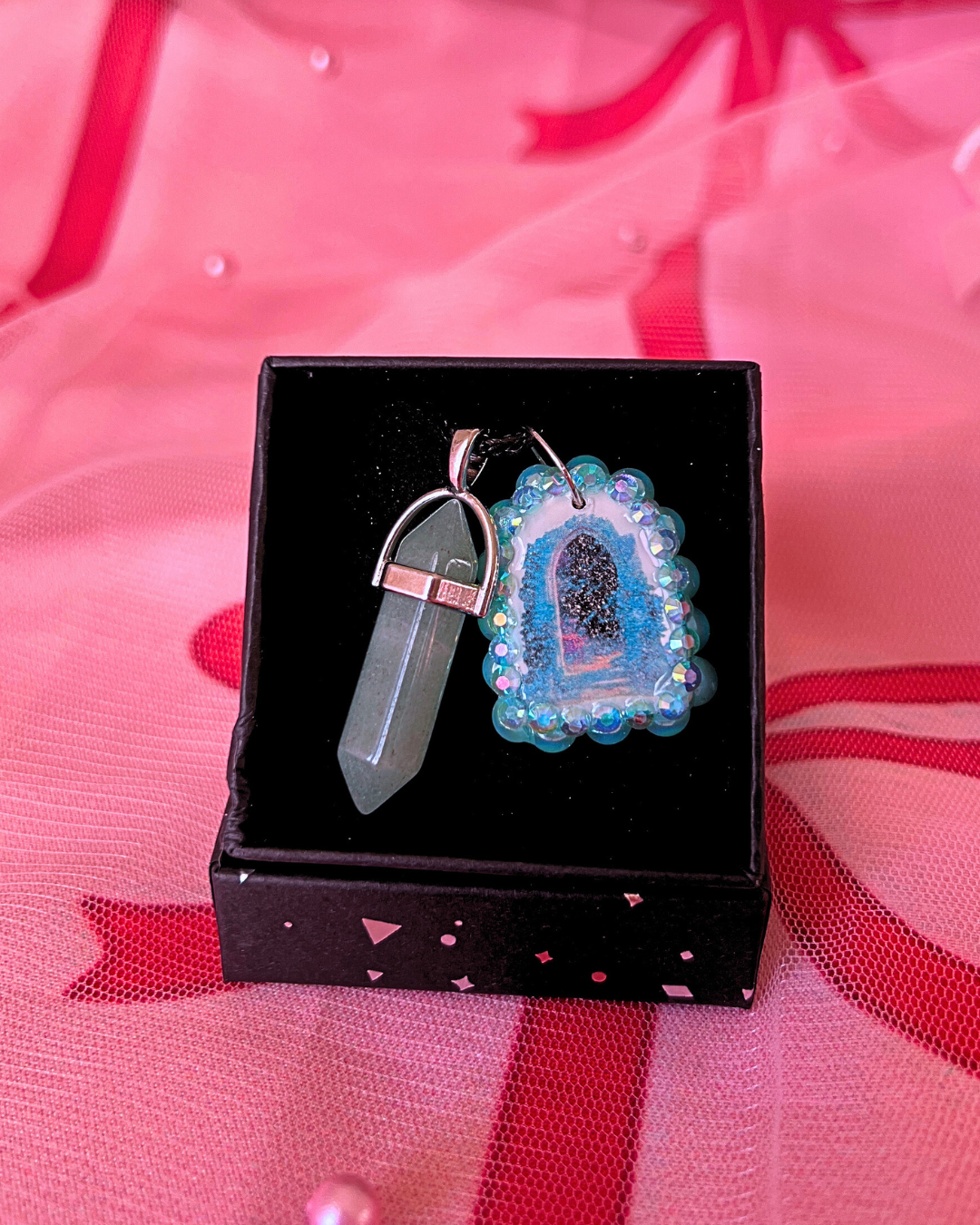 Magical Archway Charm Necklace | Polymer Clay | Iridescent Pearl Portal Pendant + Blue Gem Charm