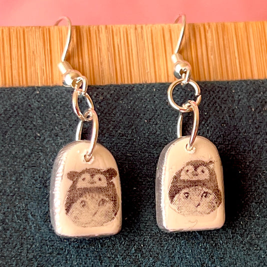 Greyscale Mini Arch Earrings Collection | Halftone Retrowave Charms | Silver Hypoallergenic Hooks | Choose Duck, Kittens, Skeleton, or Cactus