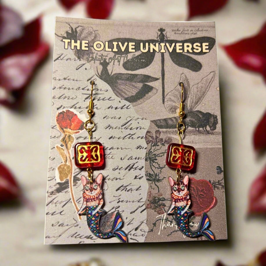 The Baroque Mermaid Cat Earrings – Limited Edition Artisan Charm Earrings