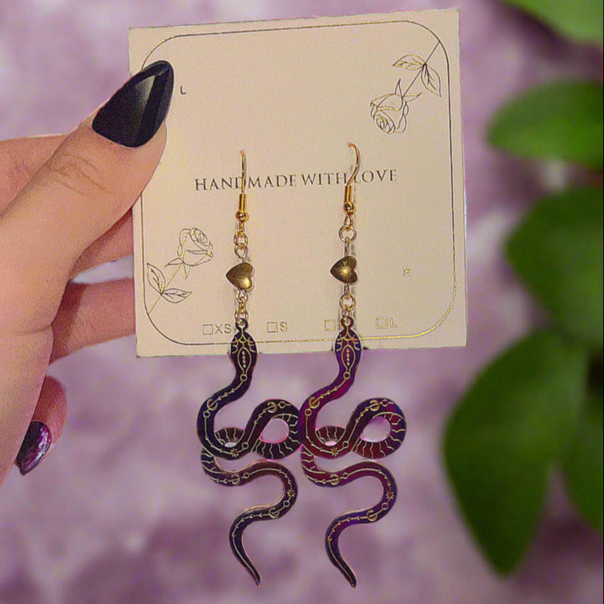 Celestial Cosmos Hematite Snakes - Hematite Stone 14k Gold Plated Earrings