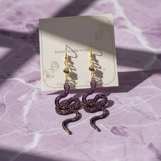 Celestial Cosmos Hematite Snakes - Hematite Stone 14k Gold Plated Earrings