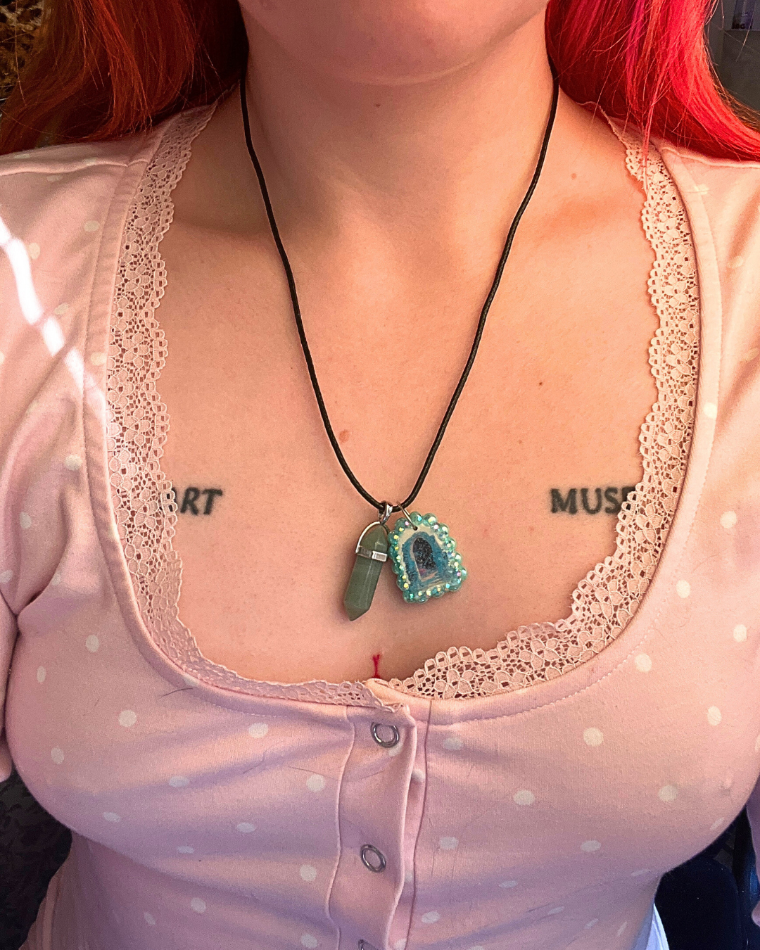 Magical Archway Charm Necklace | Polymer Clay | Iridescent Pearl Portal Pendant + Blue Gem Charm