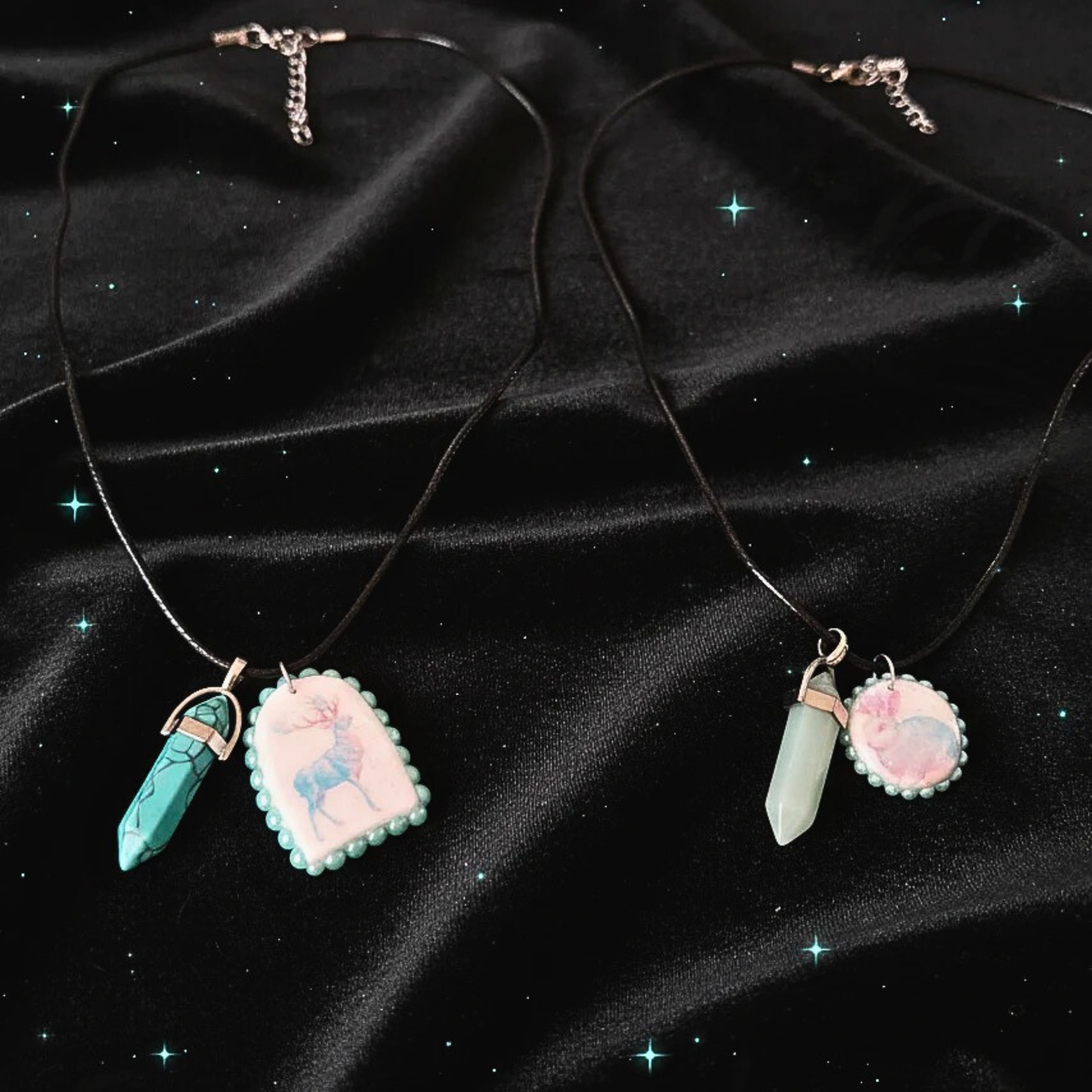 Blue Magic Charm Necklace | Blue Stag Arch Pendant or Iridescent Jackalope | 22” Adjustable Faux Leather Chain