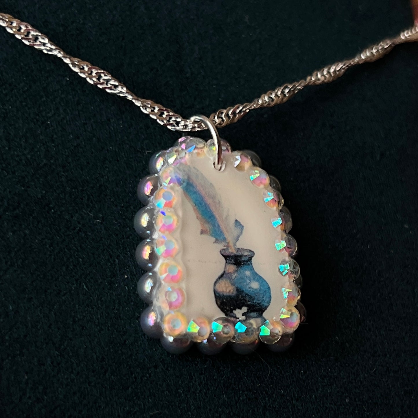 "The Author’s Armor" Necklace | Quill & Ink Pendant | 925 Sterling Silver Chain (20") | Olive Made
