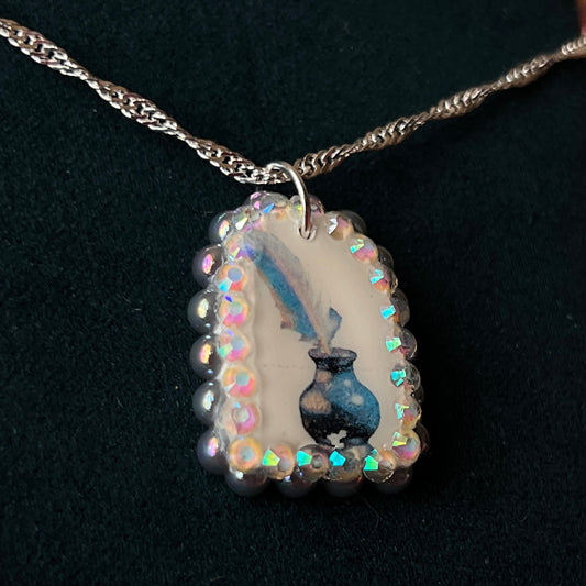 "The Author’s Armor" Necklace | Quill & Ink Pendant | 925 Sterling Silver Chain (20") | Olive Made