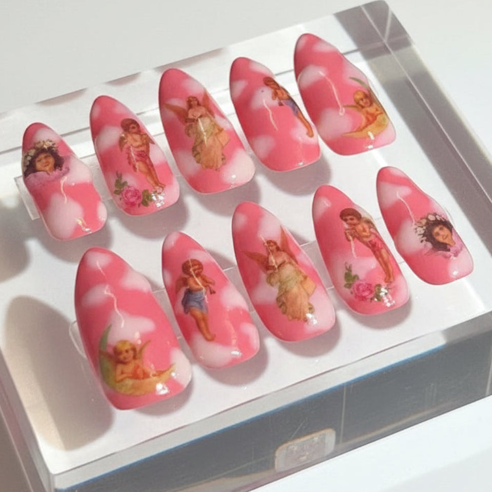 Pink Skies Angel Press-On Artisan Nails