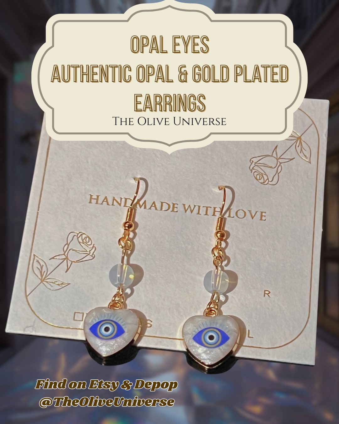 Opal Eyes - Divine Insight Authentic Stone Ethereal Handmade Earrings - Olive Made