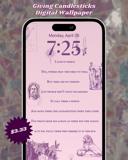 Digital Pastel Pink Aesthetic iPhone Lockscreen Poem - Giving Candlesticks