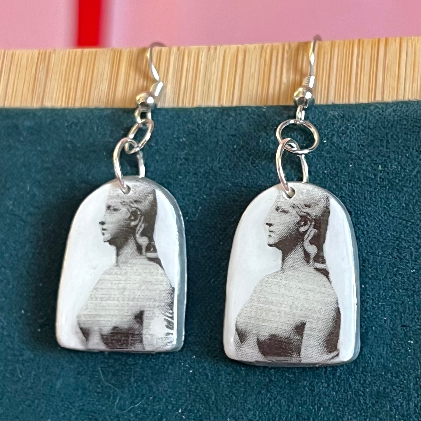 Greyscale Greek Statue Earrings | Handmade Polymer Clay Earrings | Silver Hypoallergenic Hooks | Grunge Indie Retrowave