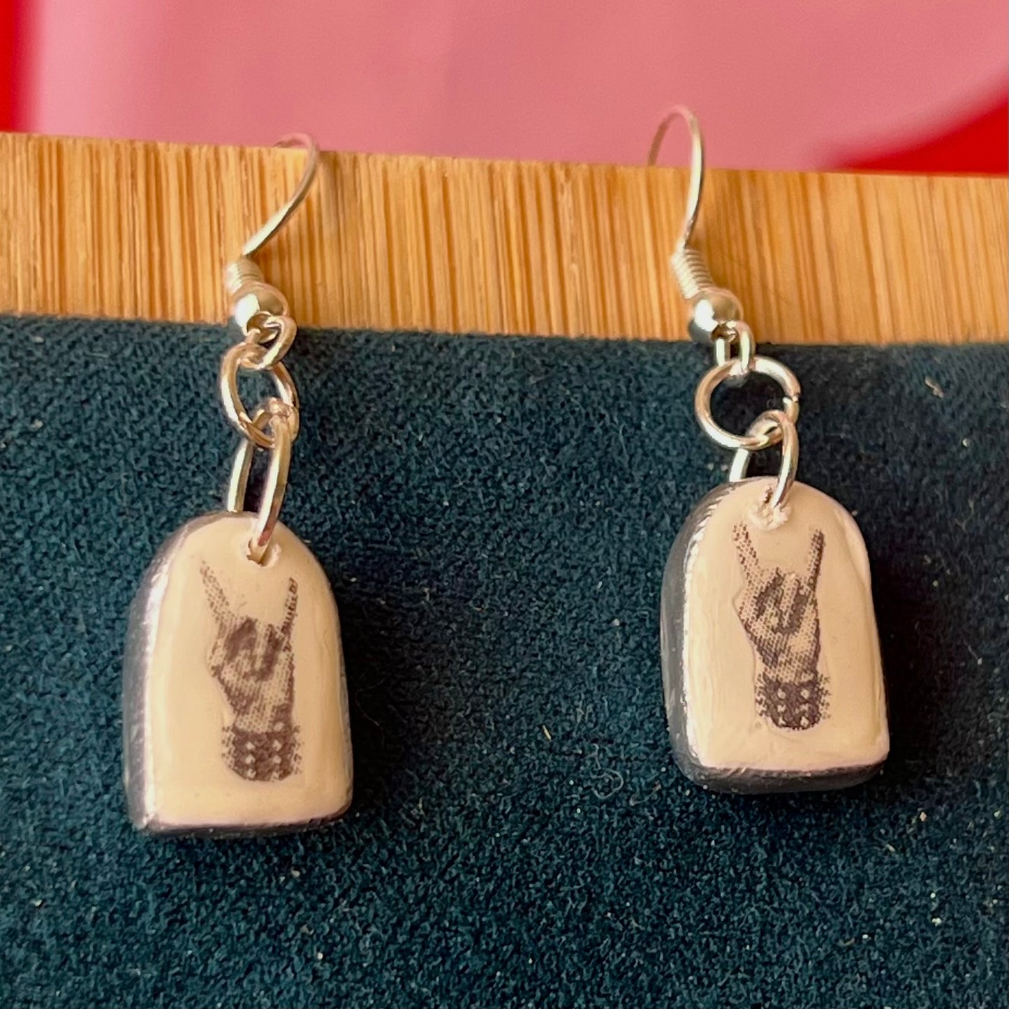 Greyscale Mini Arch Earrings Collection | Halftone Retrowave Charms | Silver Hypoallergenic Hooks | Choose Duck, Kittens, Skeleton, or Cactus