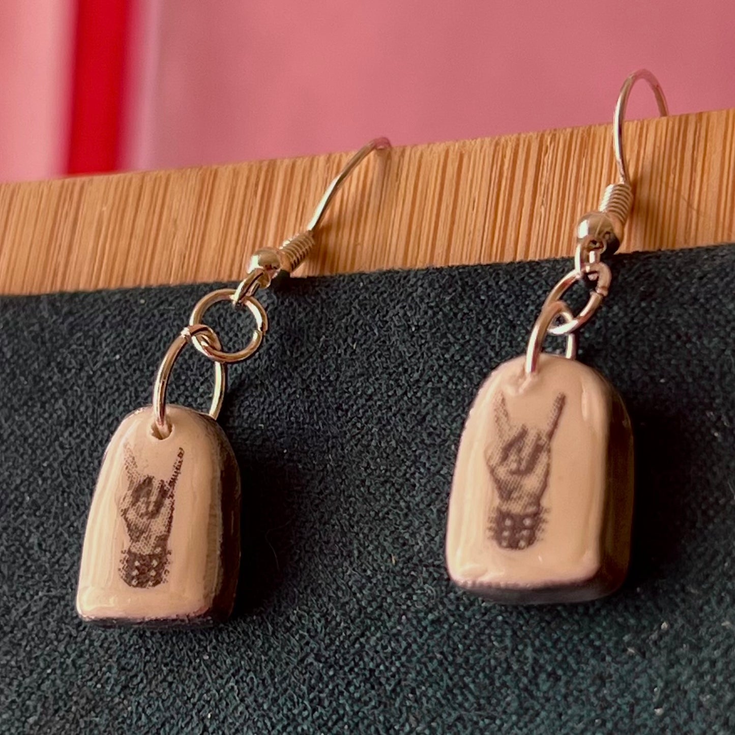 Greyscale Mini Arch Earrings Collection | Halftone Retrowave Charms | Silver Hypoallergenic Hooks | Choose Duck, Kittens, Skeleton, or Cactus