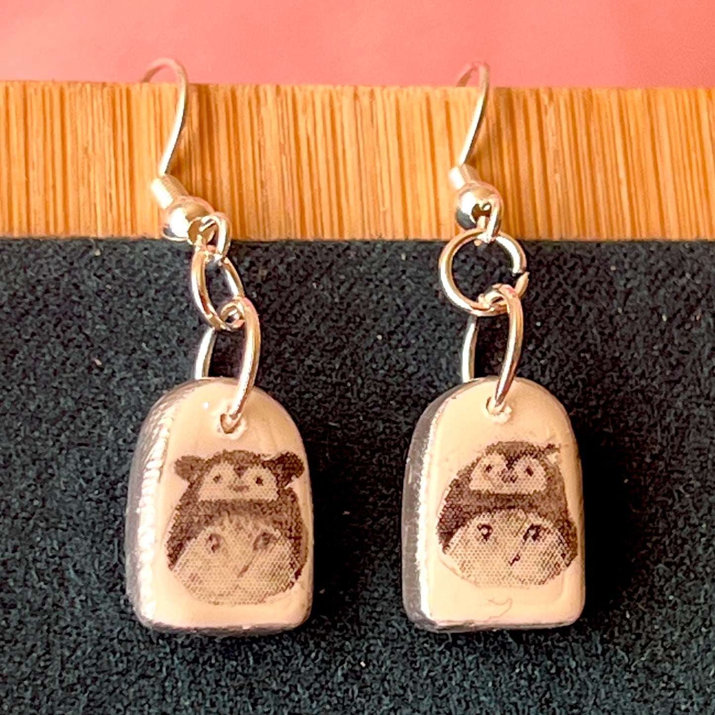 Greyscale Mini Arch Earrings Collection | Halftone Retrowave Charms | Silver Hypoallergenic Hooks | Choose Duck, Kittens, Skeleton, or Cactus