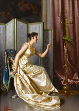 Feeding the Parrot by Vittorio Reggianni Earrings | Neoclassical Portrait Pearl Dangles | Olive Made