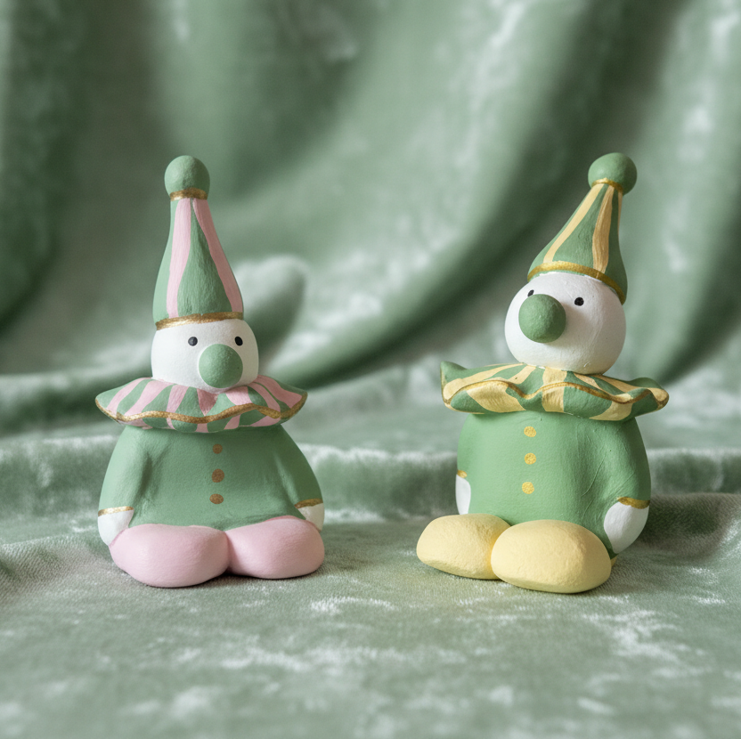 Bespoke Pastel Clown Sculpture | Hand Sculpted Jester Figurine | Futuristic Medieval Funhouse Decor | Hand Painted Air Dry Porcelain