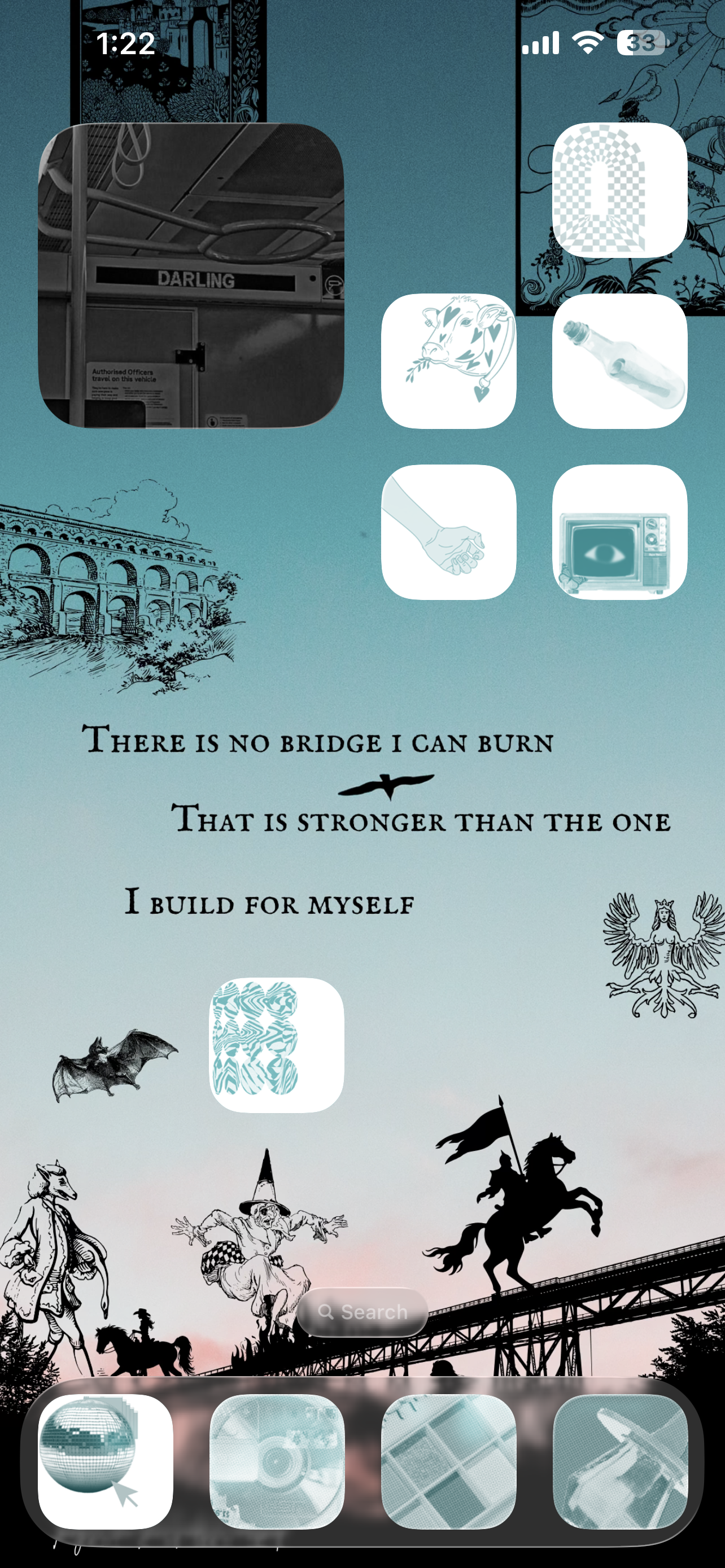 "The Bridge I Build" Digital Poetry iPhone Wallpaper — Medieval Linograph Style | Motivational Poem | Digital Download