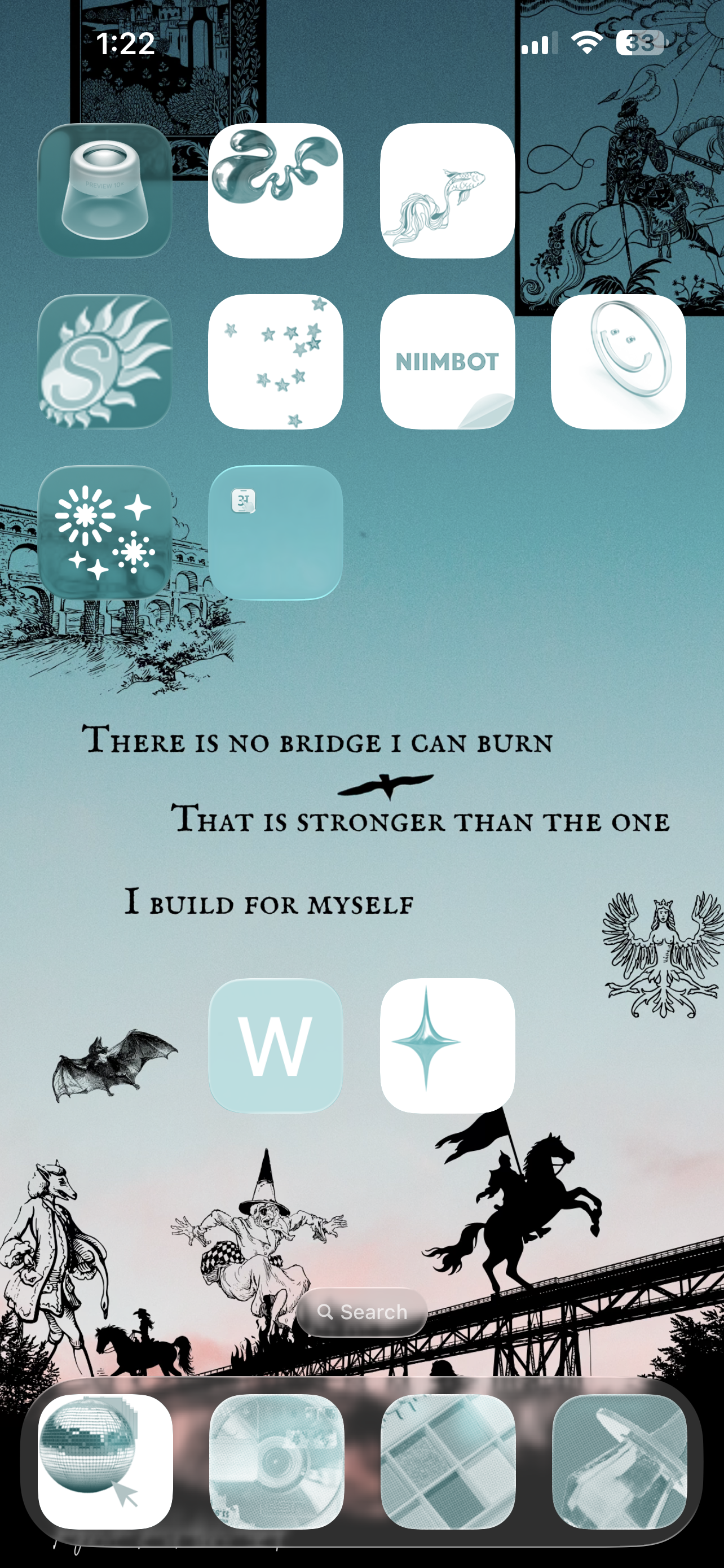 "The Bridge I Build" Digital Poetry iPhone Wallpaper — Medieval Linograph Style | Motivational Poem | Digital Download