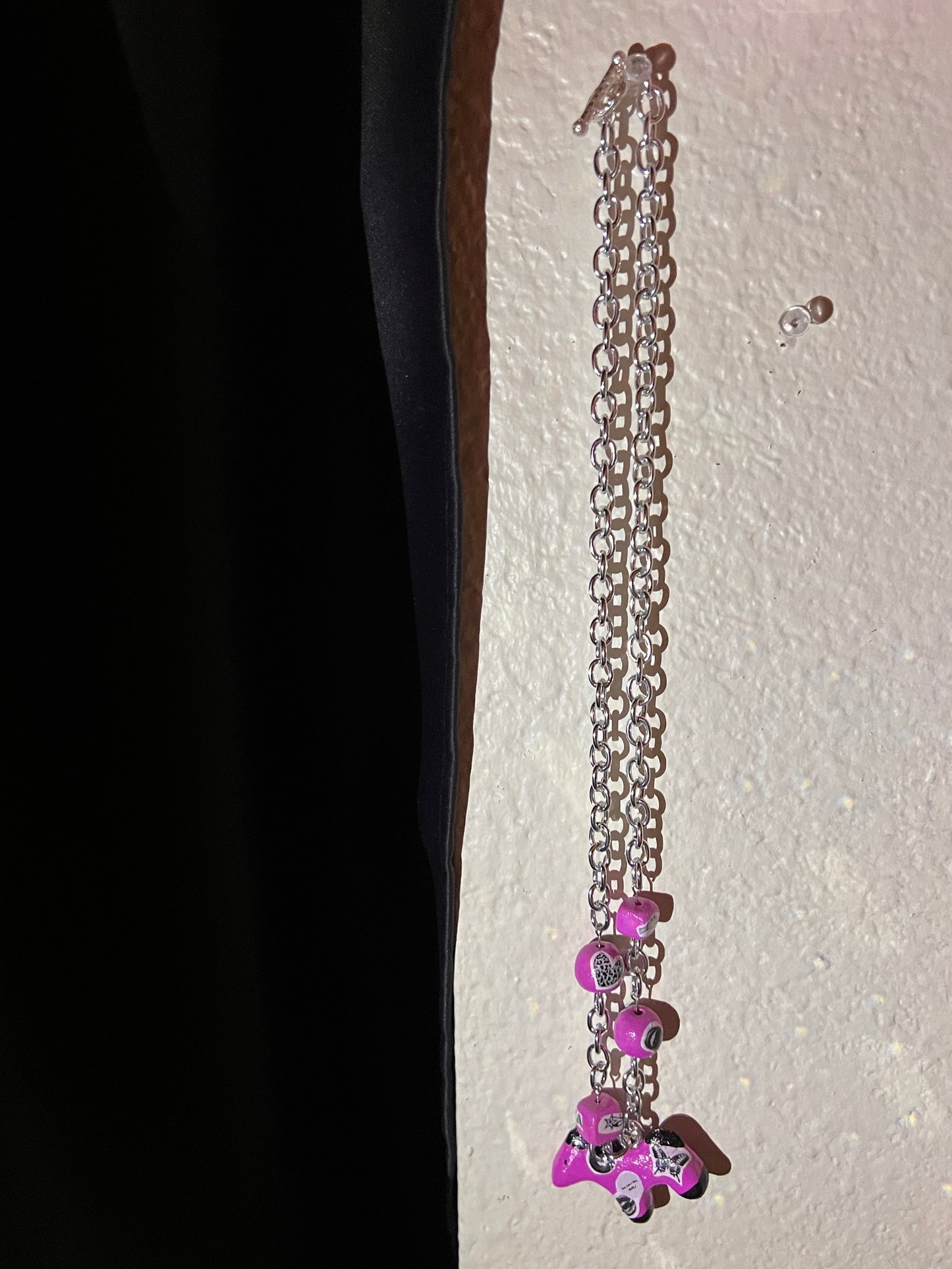 pink cut out collage beads & horse charm necklace