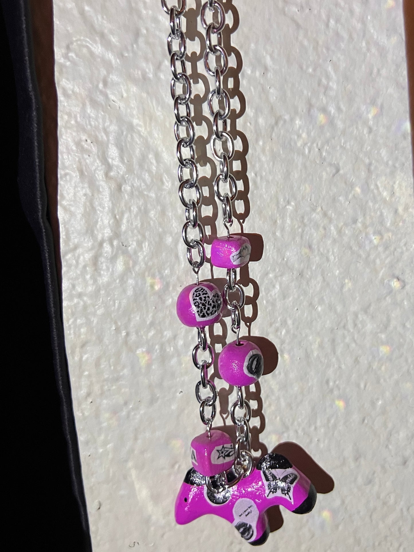 pink cut out collage beads & horse charm necklace