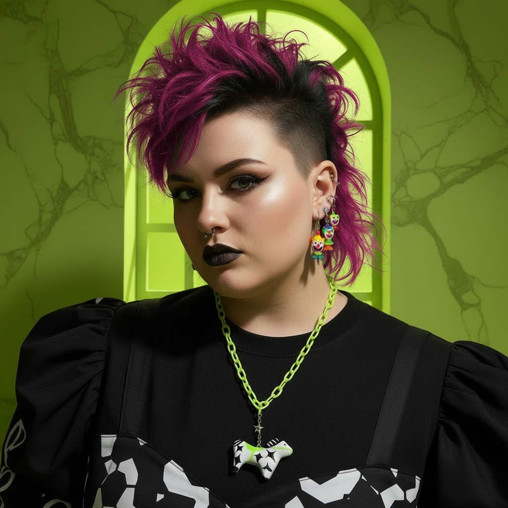 Green Circus Clowncore Horse Necklace