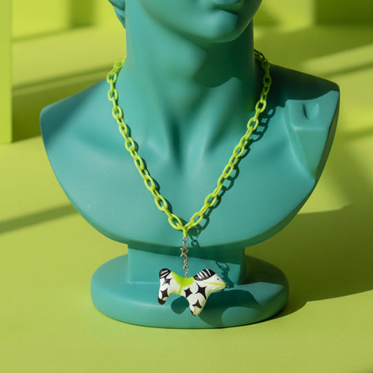 Green Circus Clowncore Horse Necklace