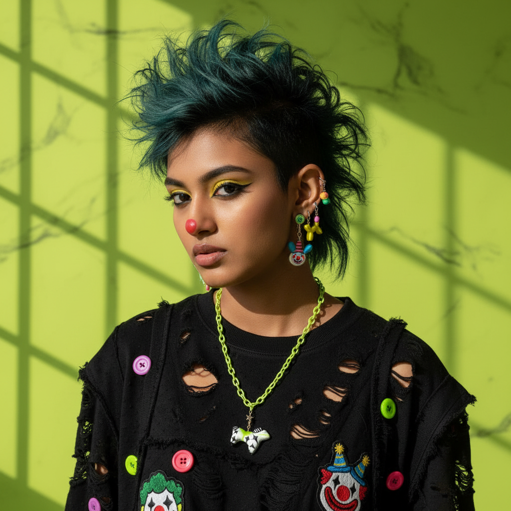 Green Circus Clowncore Horse Necklace