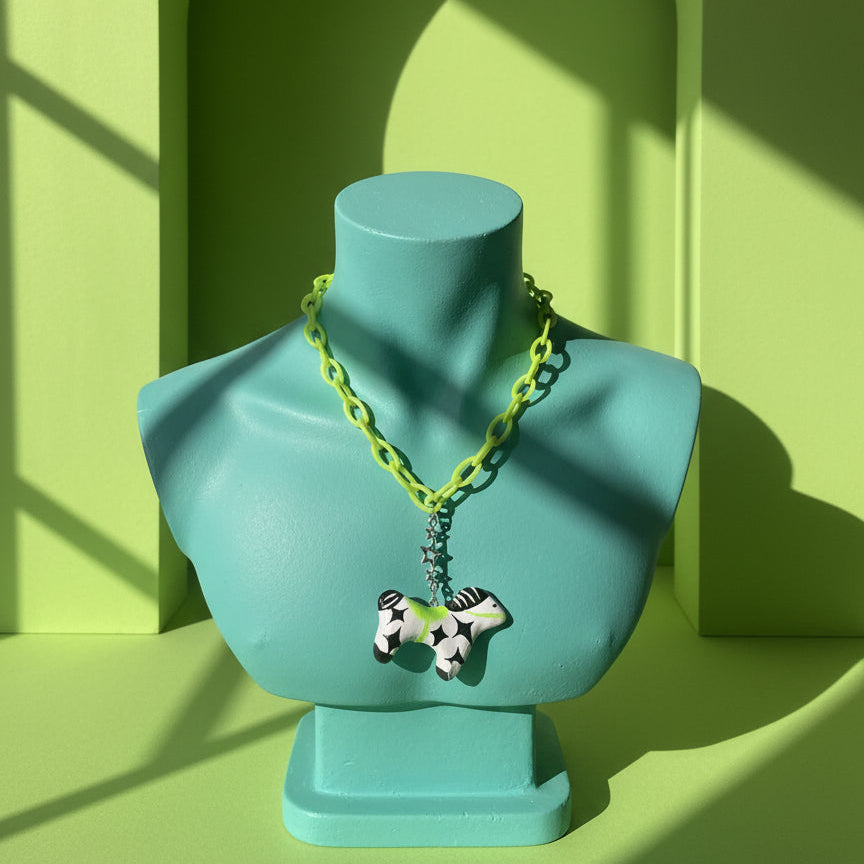 Green Circus Clowncore Horse Necklace