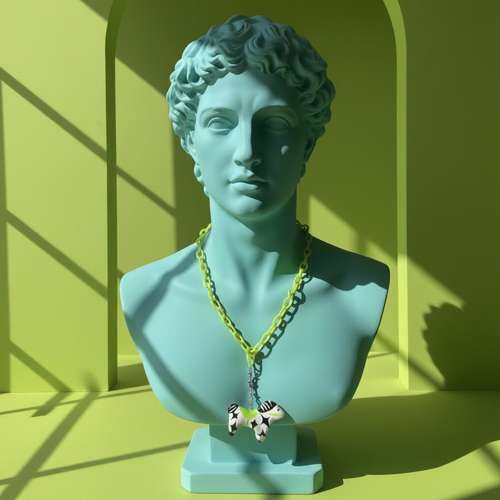 Green Circus Clowncore Horse Necklace