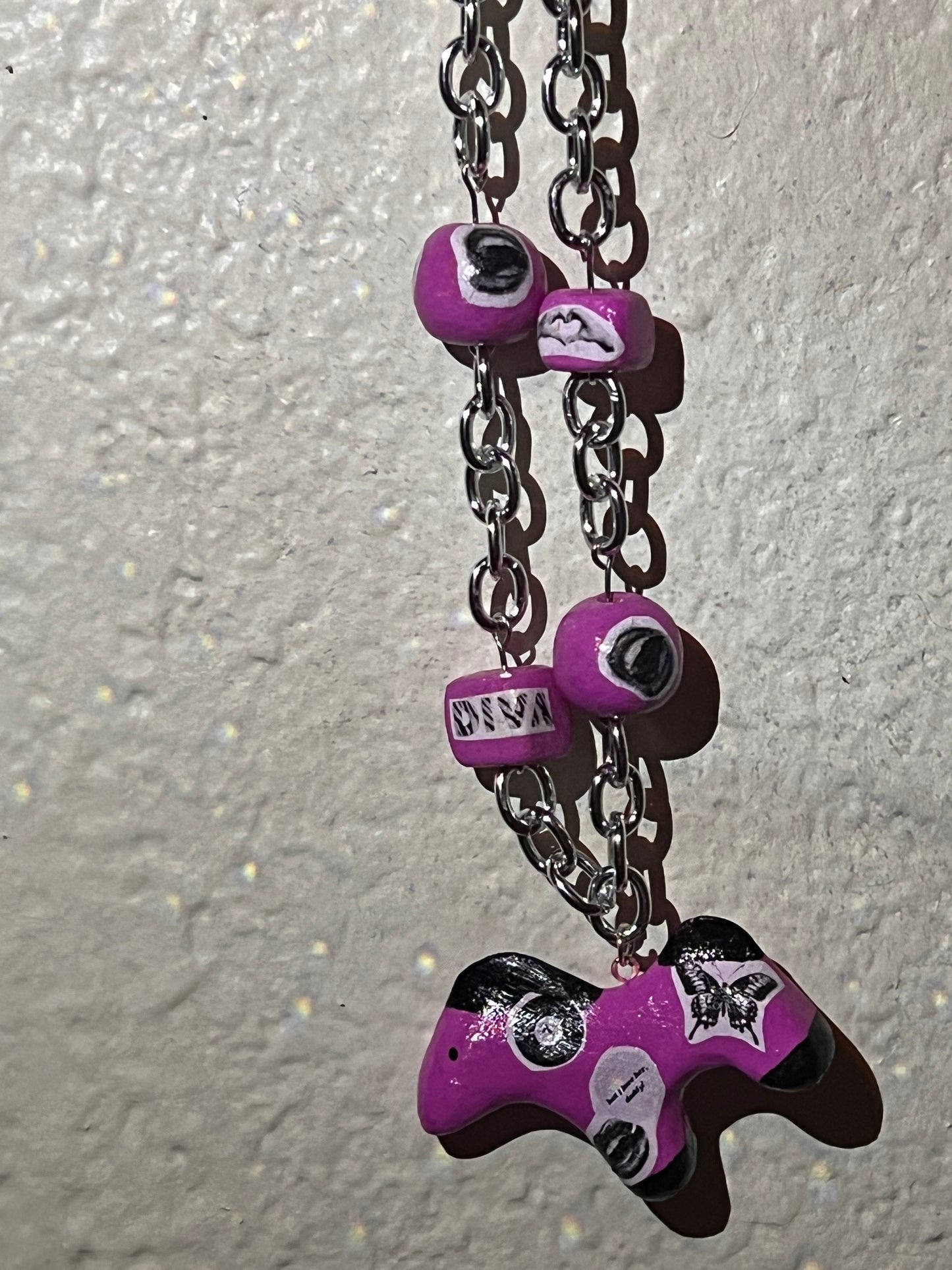 pink cut out collage beads & horse charm necklace