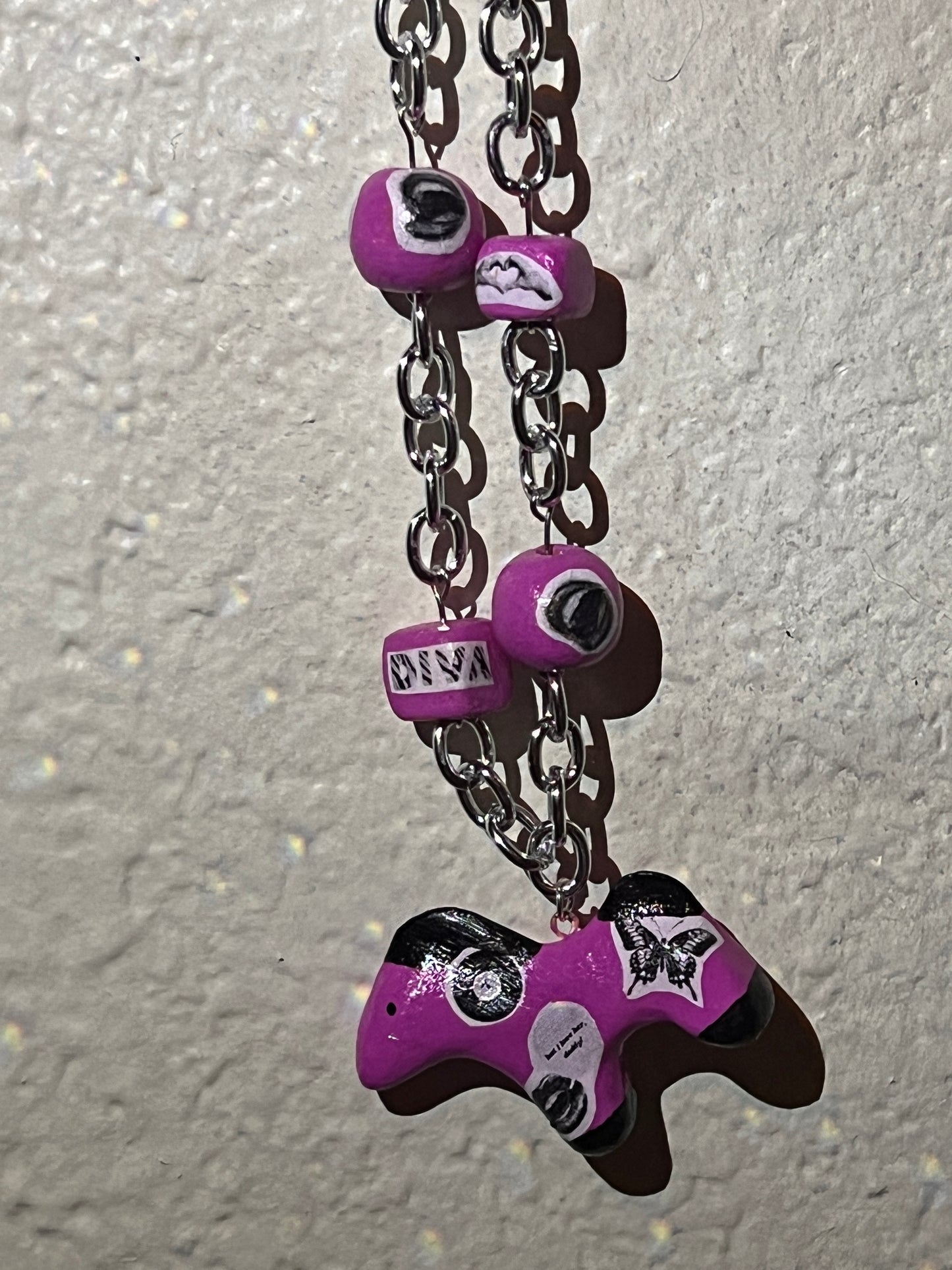 pink cut out collage beads & horse charm necklace