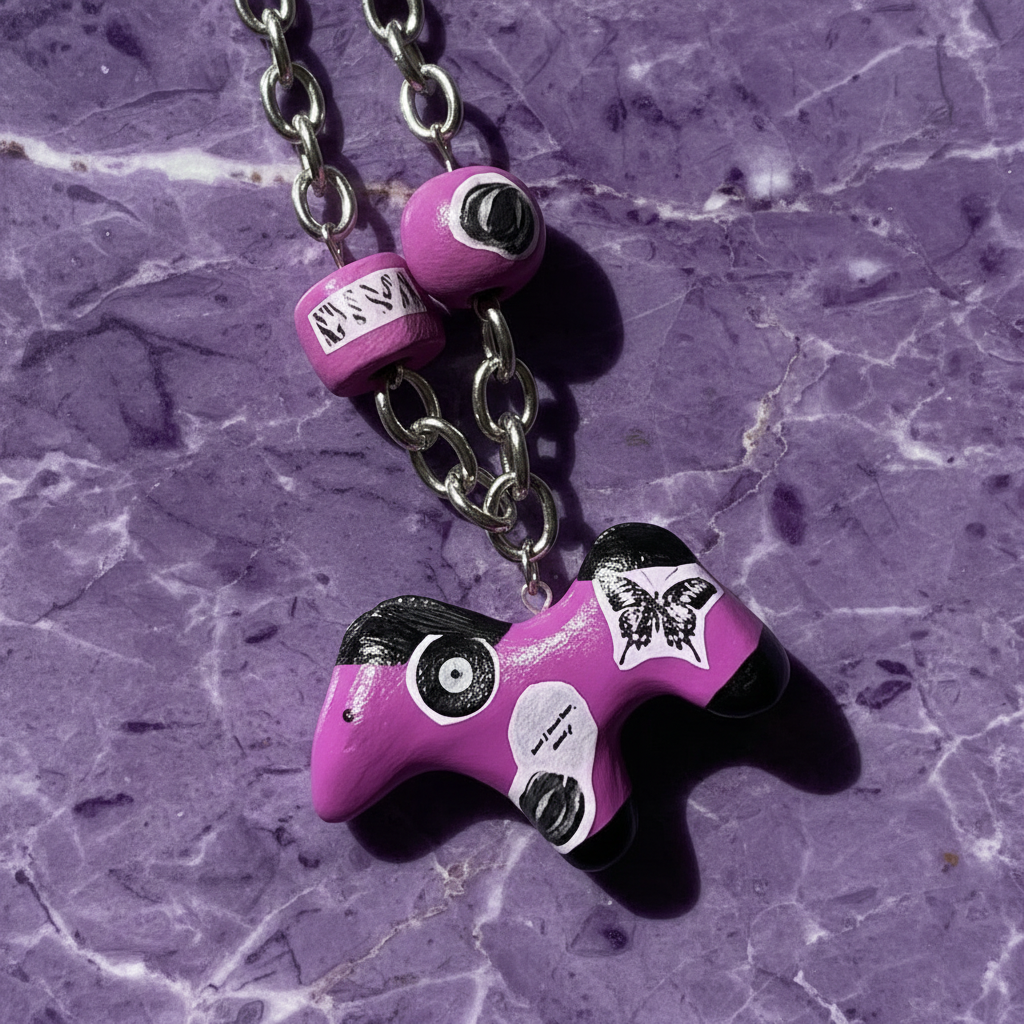 “But I Love Her, Daddy!” Pink Collage Horse Necklace — Y2K Grunge Clay Beads & Avant Garde Charm Jewelry