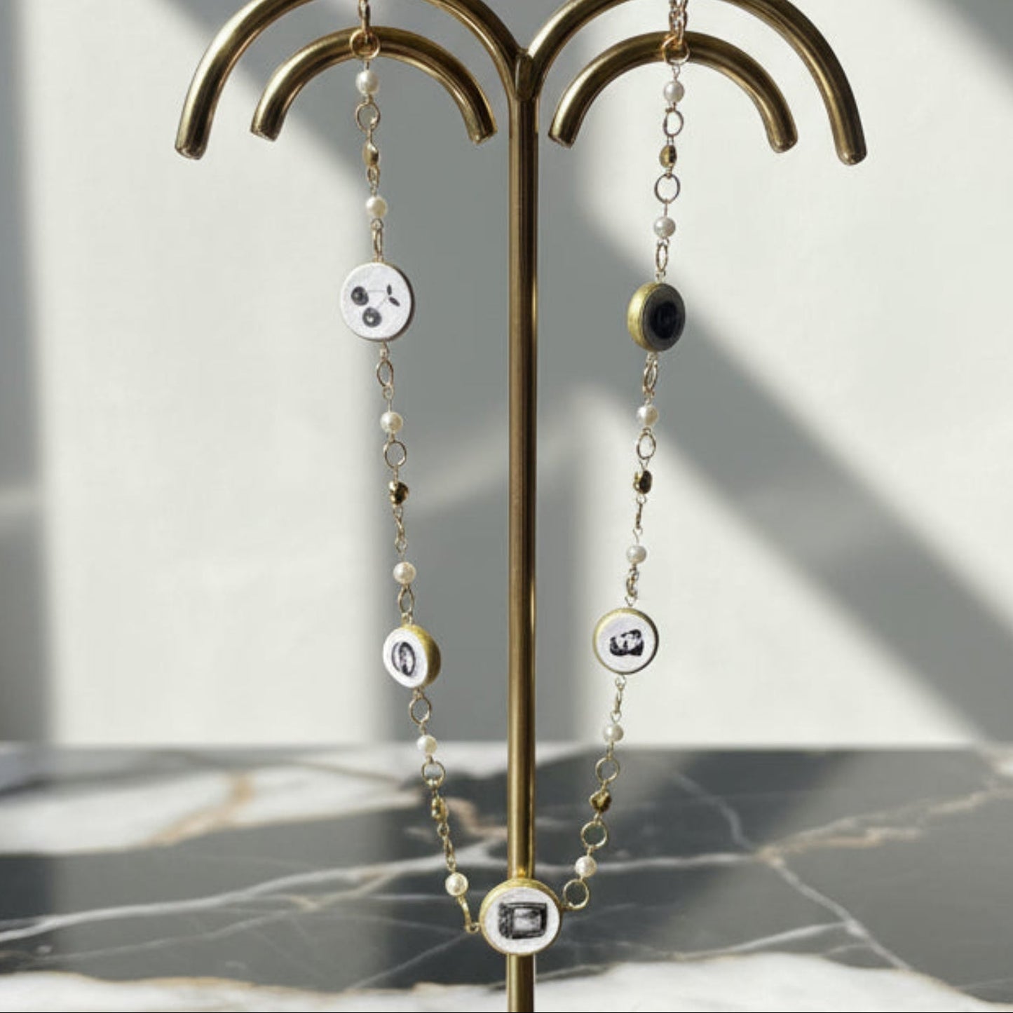 Cutout Gold Heart & Faux Pearl Beads Necklace — “Stone of Stability” Collection