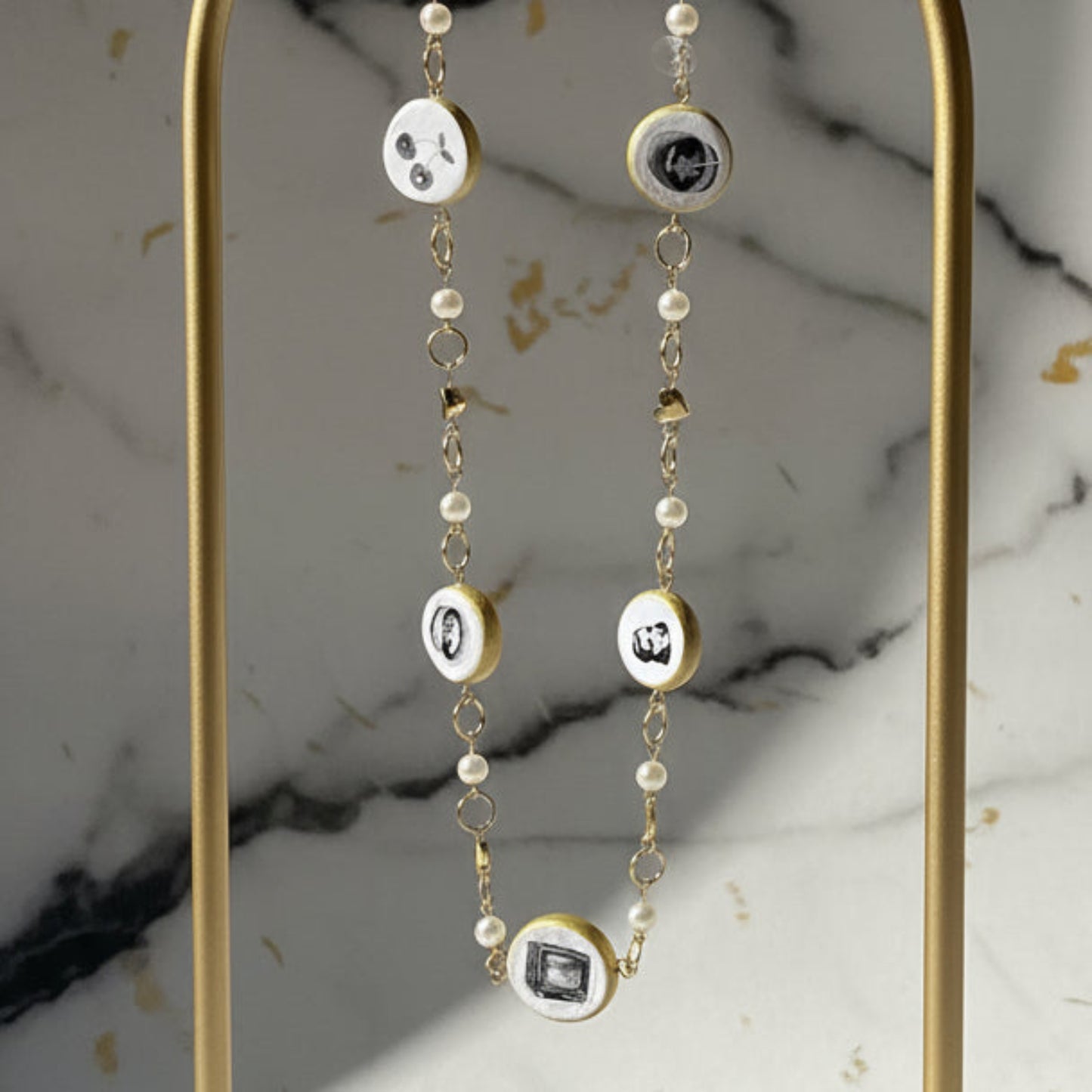 Cutout Gold Heart & Faux Pearl Beads Necklace — “Stone of Stability” Collection