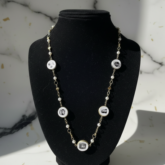 Cutout Gold Heart & Faux Pearl Beads Necklace — “Stone of Stability” Collection