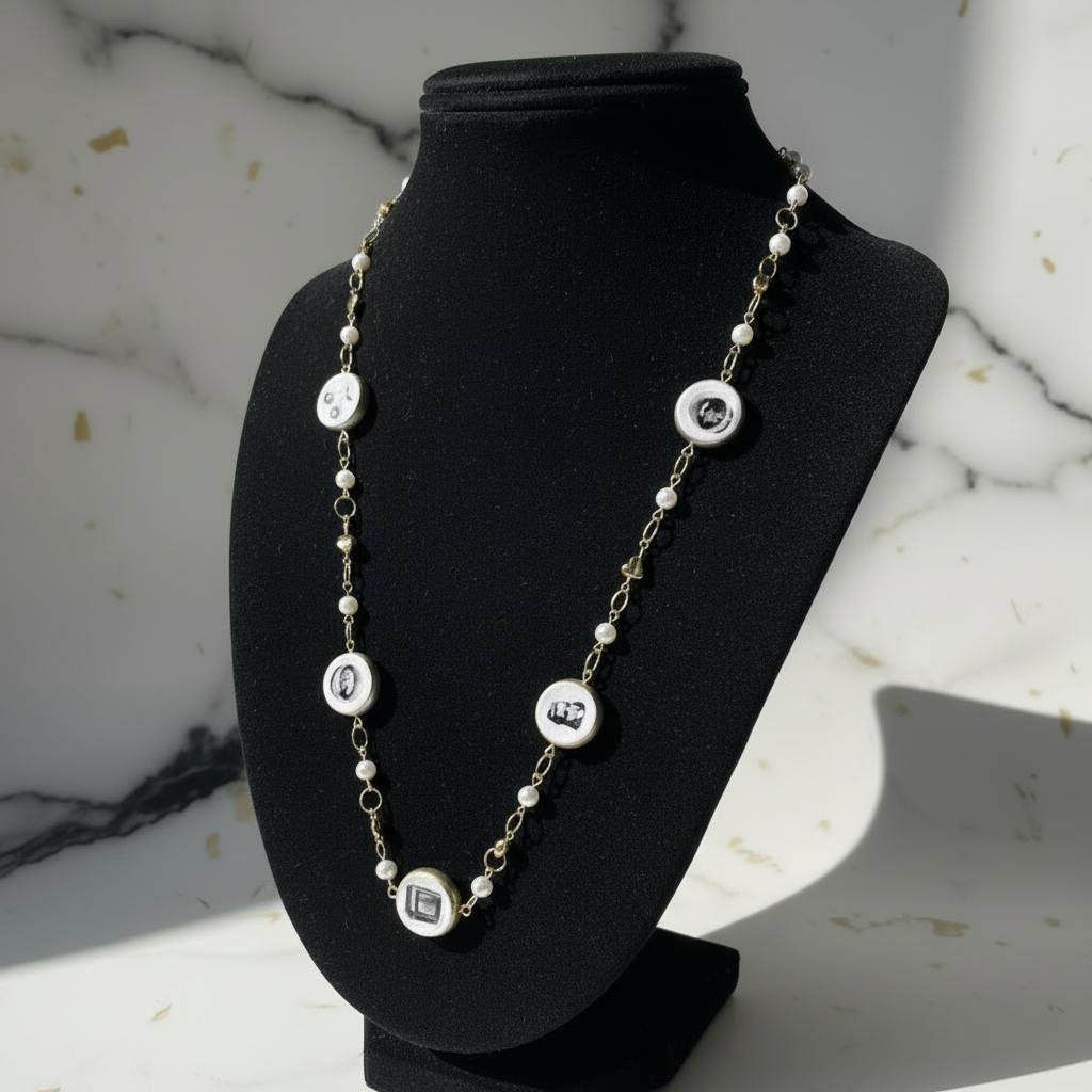 Cutout Gold Heart & Faux Pearl Beads Necklace — “Stone of Stability” Collection