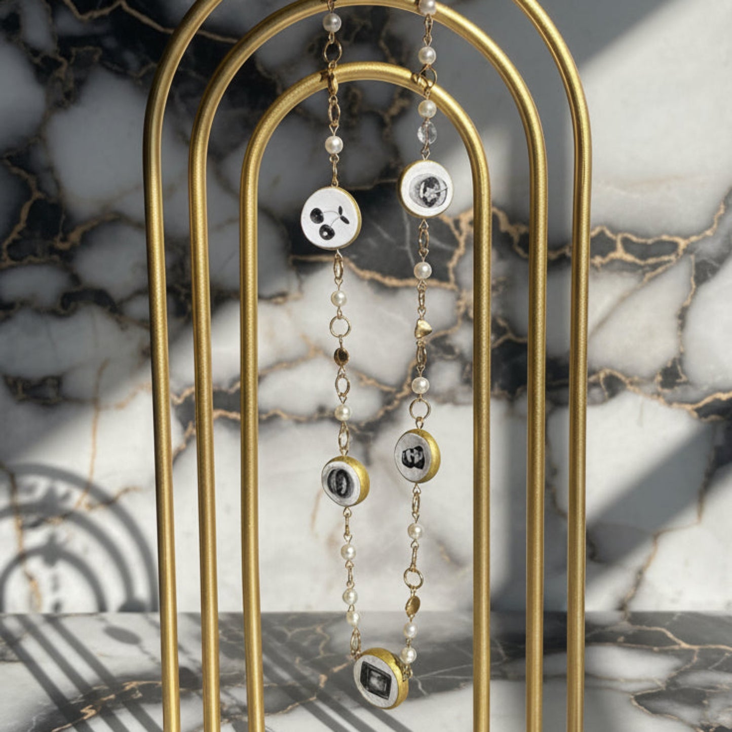 Cutout Gold Heart & Faux Pearl Beads Necklace — “Stone of Stability” Collection