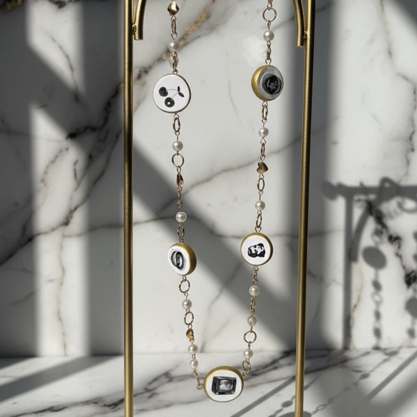 Cutout Gold Heart & Faux Pearl Beads Necklace — “Stone of Stability” Collection