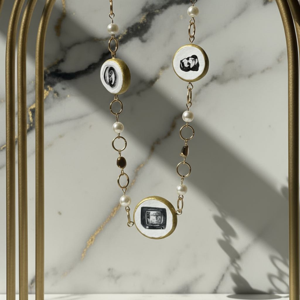 Cutout Gold Heart & Faux Pearl Beads Necklace — “Stone of Stability” Collection